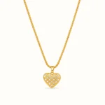 Divayra Liora Quilted Heart Popcorn Chain Necklace with clear CZ stones and polished gold-tone lattice pendant (7)
