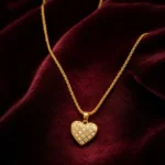 Divayra Liora Quilted Heart Popcorn Chain Necklace with clear CZ stones and polished gold-tone lattice pendant (7)