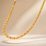 Divayra Men’s Designer 18K Gold Finish Spiral Block Link Chain For Men with textured rectangular links and premium polished shine