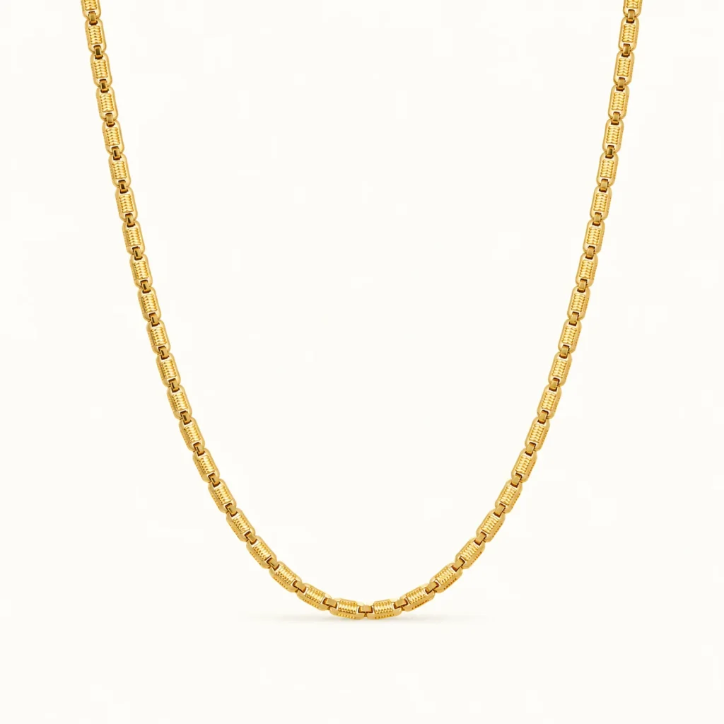 Divayra Men’s Designer 18K Gold Finish Spiral Block Link Chain For Men with textured rectangular links and premium polished shine