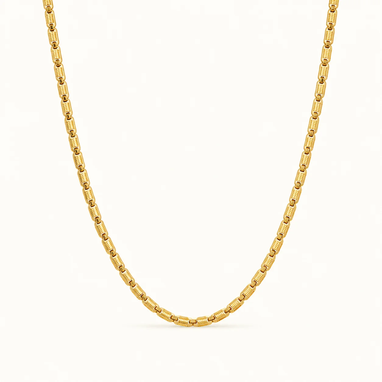 Divayra Men’s Designer 18K Gold Finish Spiral Block Link Chain For Men with textured rectangular links and premium polished shine