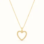 Divayra Seraphine Pave Open Heart Cable Chain Necklace with clear CZ stones and polished gold-tone oval links (1)