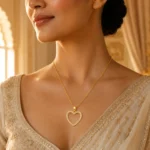 Divayra Seraphine Pave Open Heart Cable Chain Necklace with clear CZ stones and polished gold-tone oval links