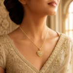 Divayra Solara Radiant Heart Box Chain Necklace with sunburst-textured gold-tone pendant and clear pavé CZ heart centre