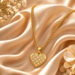 Divayra Veloura Quilted Heart Rope Chain Necklace with clear CZ stones and a polished gold-tone lattice pendant (2)