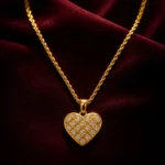 Divayra Veloura Quilted Heart Rope Chain Necklace with clear CZ stones and a polished gold-tone lattice pendant (2)