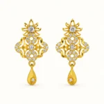 Gold Floral Drop Earrings with Cubic Zirconia Stones and Teardrop Dangle for Women