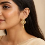 Gold Floral Drop Earrings - Image 2