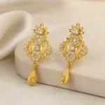 Gold Floral Drop Earrings - Image 6