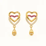 Gold Heart Drop Earrings with Pink and White Cubic Zirconia Stones for Women