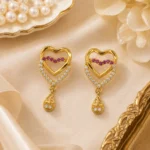 Heart Drop Earrings with Pink & White Cubic Zirconia - Image 5