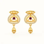 Gold Ruby Drop Earrings with Cubic Zirconia Stones and Teardrop Dangle for Women