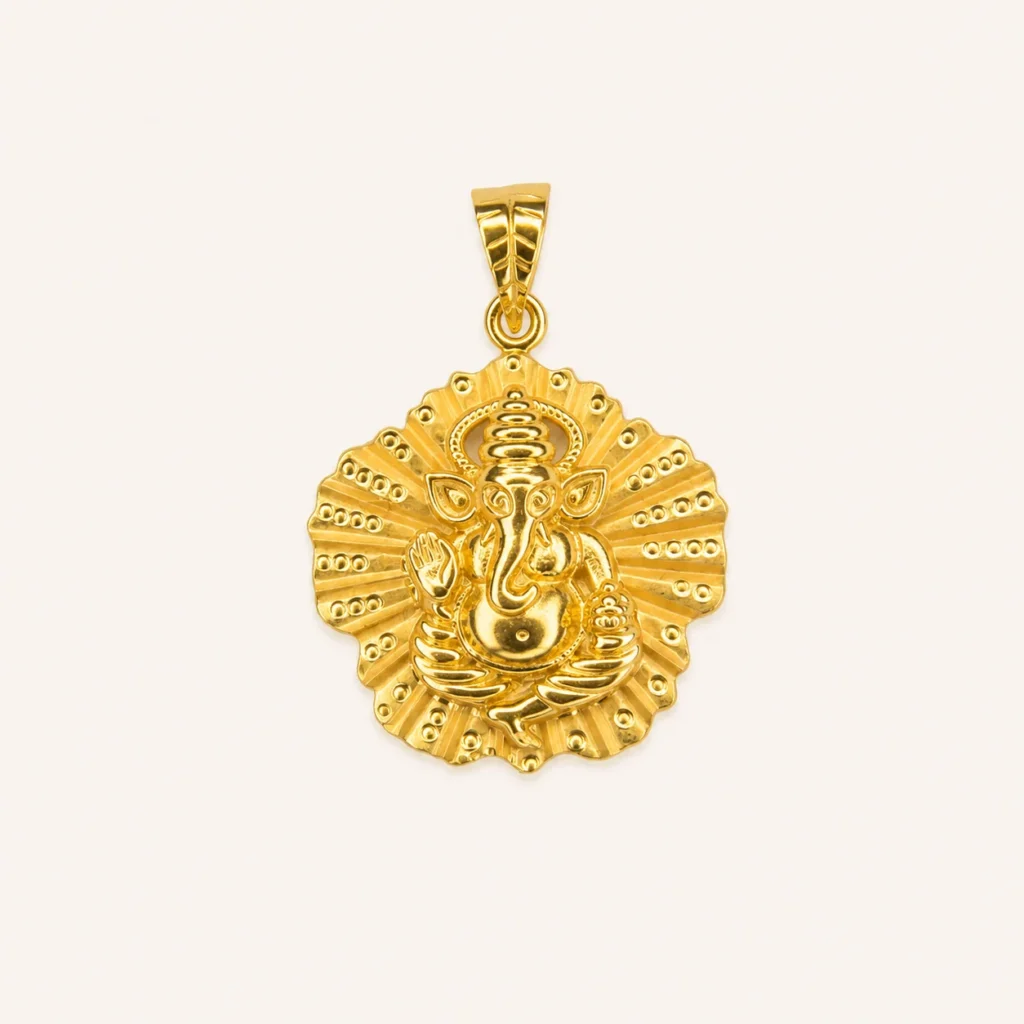 Lord Ganesha Pendant in 18K Gold Finish with Radiant Halo Design for Men