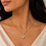 Pink CZ Heart Rope Chain Necklace with pink pavé stones, clear CZ halo and gold-tone finish