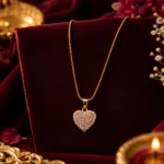Pink CZ Heart Rope Chain Necklace with pink pavé stones, clear CZ halo and gold-tone finish