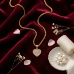 Pink CZ Heart Rope Chain Necklace with pink pavé stones, clear CZ halo and textured gold-tone twisted chain