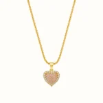 Rose Eclat Pink Heart Curb Chain Necklace with blush-pink pavé CZ stones, clear crystal halo and polished gold-tone links (6)
