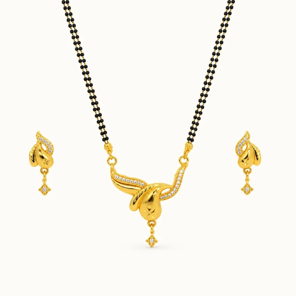 Royal Swan Twist 1-Gram Gold-Plated CZ Designer Mangalsutra Set with Matching Earrings