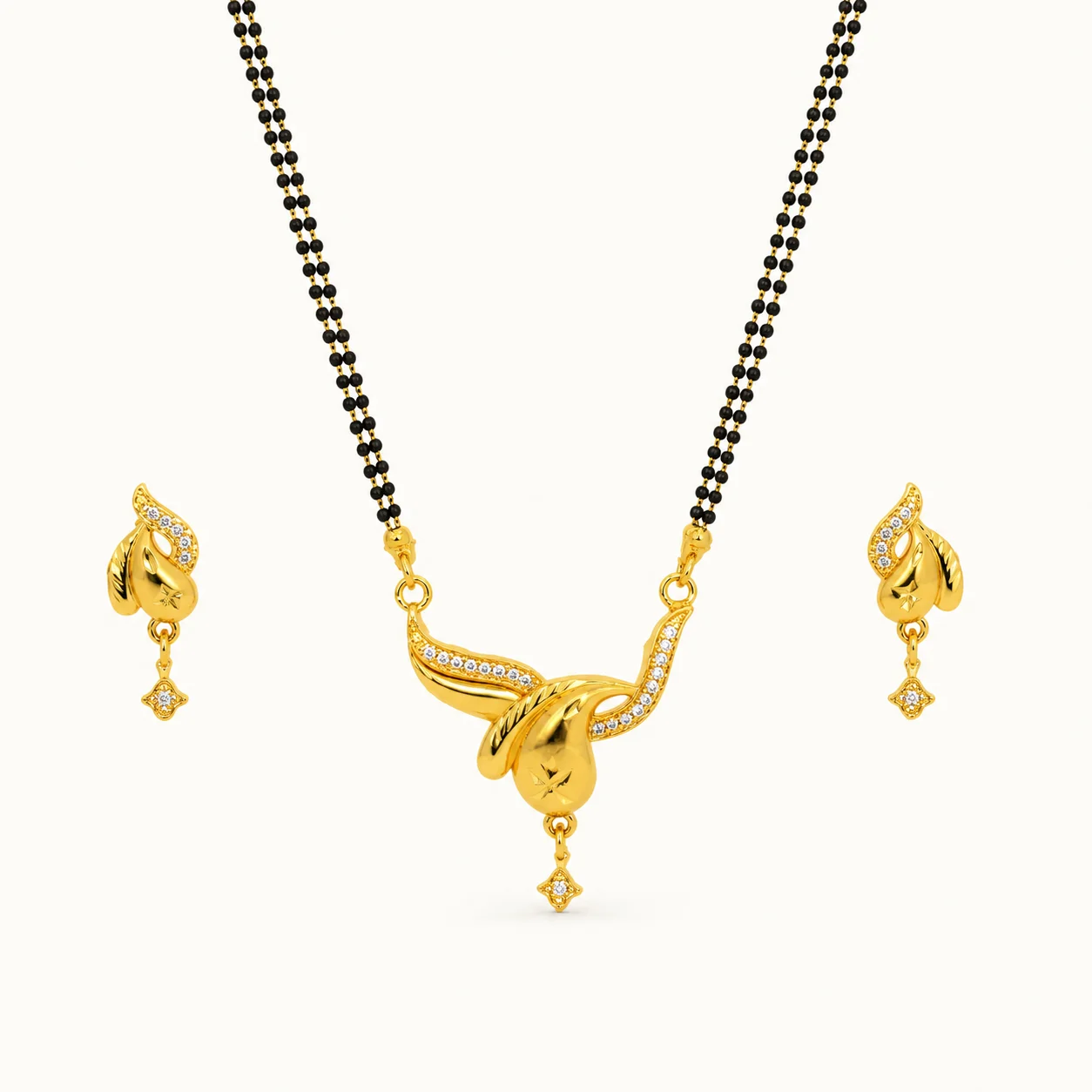 Royal Swan Twist 1-Gram Gold-Plated CZ Designer Mangalsutra Set with Matching Earrings