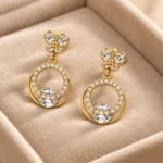 Floral Halo Drop Earrings – 18K Gold Finish - Image 5