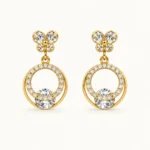 Floral Halo Drop Earrings with 18K Gold Finish and clear sparkling stones