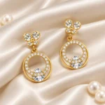 Floral Halo Drop Earrings – 18K Gold Finish - Image 3