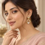 Floral Halo Drop Earrings – 18K Gold Finish - Image 2