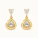 Geometric Gold Drop Earrings with Gold Finish and faceted clear center stone