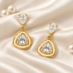Aurora Halo Geometric Gold Drop Earrings - Image 3