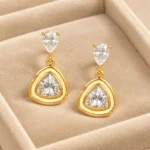Aurora Halo Geometric Gold Drop Earrings - Image 6