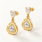 Aurora Halo Geometric Gold Drop Earrings - Image 7