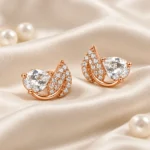 Pear Crystal Leaf Stud Earrings - Image 5