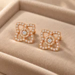 Rose Gold Pavé Floral Stud Earrings - Image 5