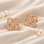 Rose Gold Pavé Floral Stud Earrings - Image 6
